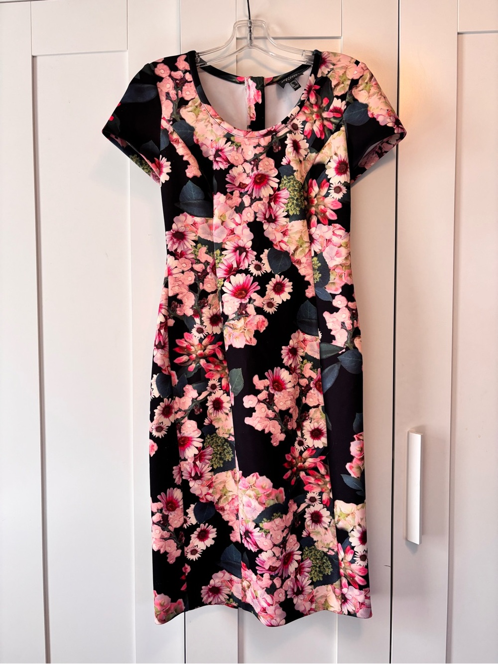 Adrianna Papell Black Bodycon Dress with Pink Floral Print